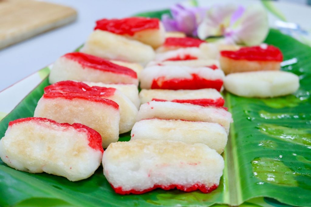 The "Red Mochi" made from glutinous rice and Japonica rice.